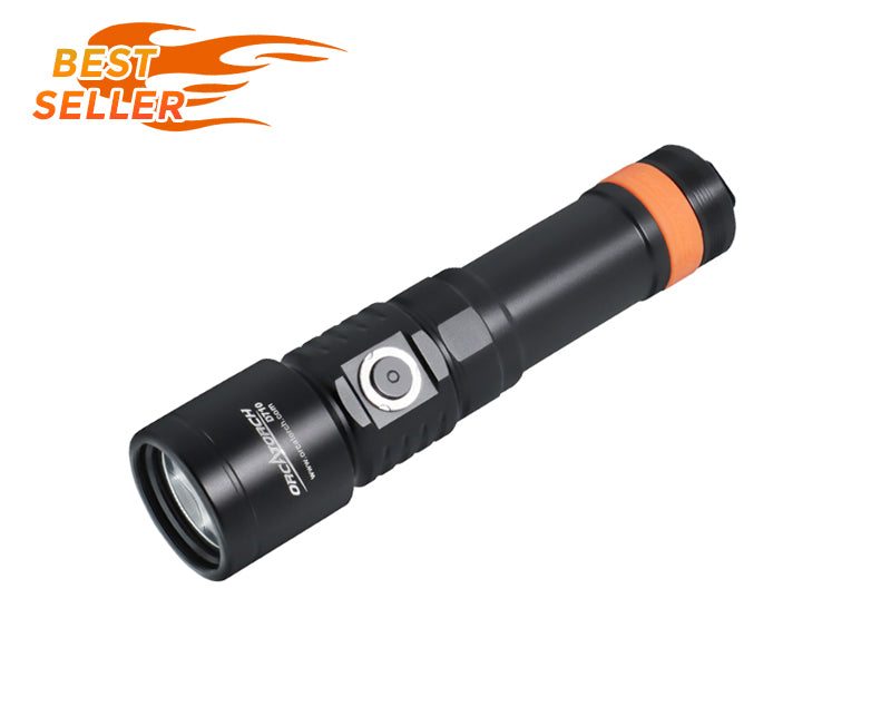 Orca Torch D710 dive light with 3000 lumens and Type-C rechargeable battery, black color option.